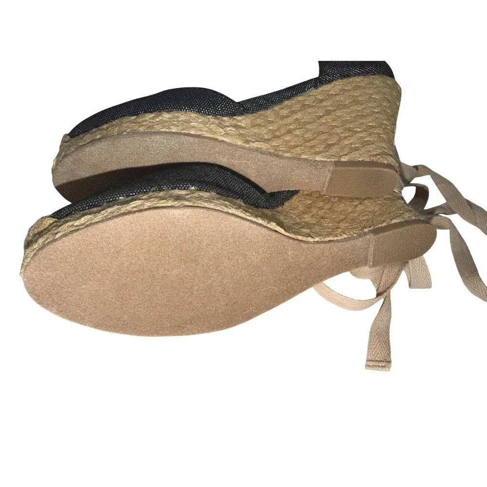 Twiggy London Espadrille Wedge Heels Navy‎ Metallic Lace Up Women's Shoes sz5